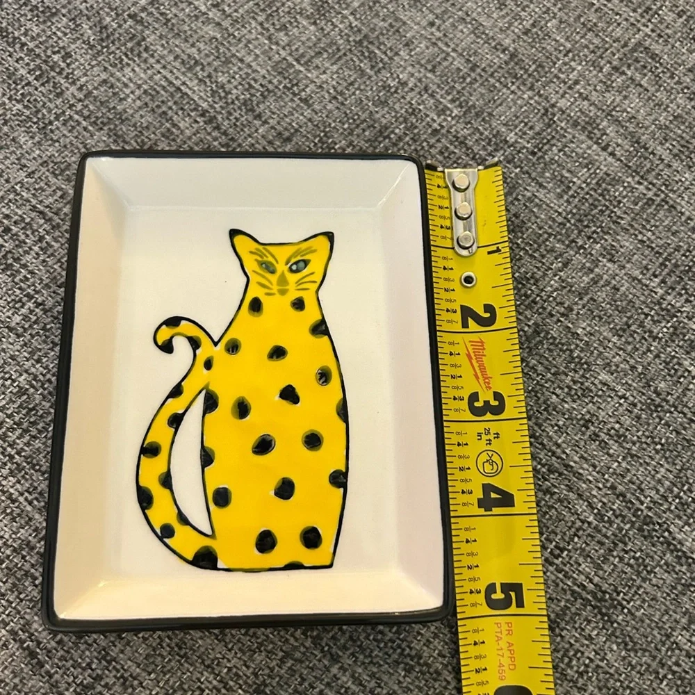 West Elm Fairy Tale Yellow Ceramic Cat Tray with Black Spot Accents